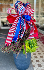 Load image into Gallery viewer, Americana: Red, White, and Blue Stars Bow Ric Rac and Polka Dots
