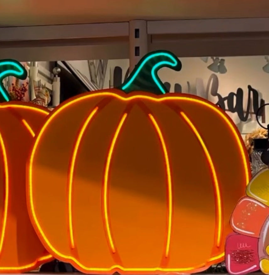 New! Neon Light Up Orange Pumpkin with Easel & Stake
