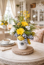 Load image into Gallery viewer, Bee Gingham Check Yellow, Black and White Floral Arrangement
