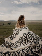 Load image into Gallery viewer, Aztec Quichua Charcoal Gray,Natural Reversible Blanket
