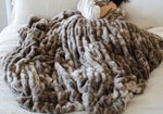 Load image into Gallery viewer, Couture Double Ruched Brown Two Tone Faux Fur Throw 60”x80”
