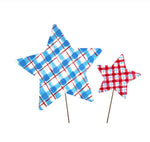 Load image into Gallery viewer, Americana: Large Plaid Blue Star and Small Plaid Red Star Metal Stakes
