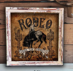 Rustic Boho Rodeo Ride ‘Em Cowboy Distressed Frame