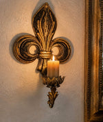 Load image into Gallery viewer, Antique Gold Fleur-de-Lis Wall Candle Sconce

