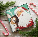 Load image into Gallery viewer, Santa with Rudolph and Turquoise Background Mini Print
