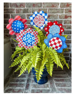 Load image into Gallery viewer, All American Flowers Blue, Red, White Patterns Metal Stakes Set of 5
