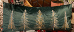 Load image into Gallery viewer, Emerald Green Velvet Pillow with Trees in Silver Gold
