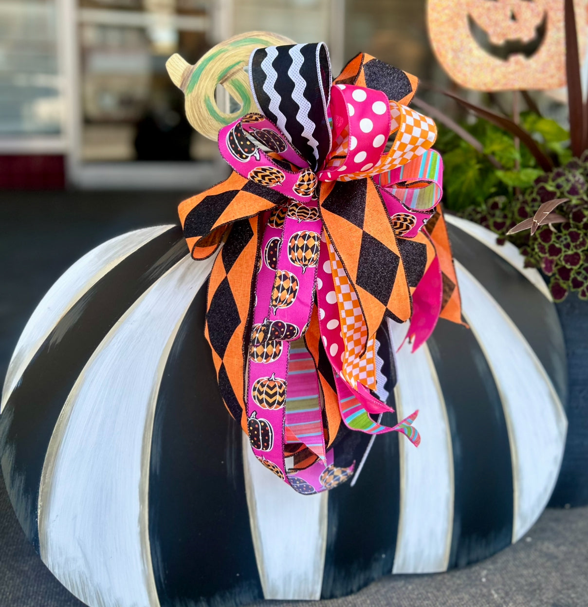 Whimsical Fall Halloween Bow Polka Dots, Check, Diamond, Ric Rac, and Pumpkin Patterns