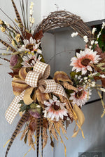 Load image into Gallery viewer, Fall Tan, Fawn Gold, Velvet Floral Wreath
