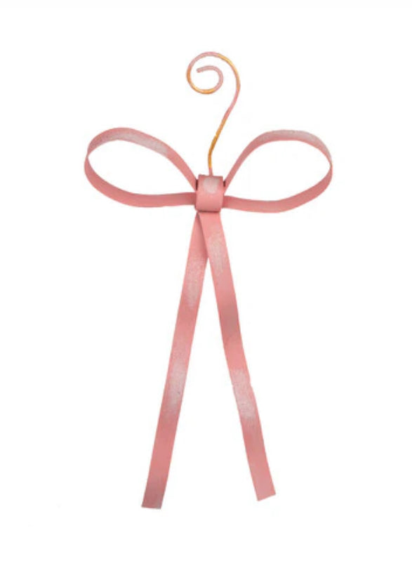 Christmas Pink Bow Metal Ornament