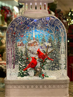 Load image into Gallery viewer, White Lantern Snow Globe with Cardinals and Church Scene
