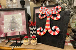 Load image into Gallery viewer, Black Check Metal Package with Candy Cane Bow Red &amp; White
