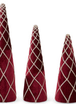 Load image into Gallery viewer, Elegant Velvet Burgundy Gold Rhinestone Style Trees Set of 3
