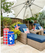 Load image into Gallery viewer, Americana: Blue Yard Stars &amp; Stripes Firecracker Metal Stake with Easel
