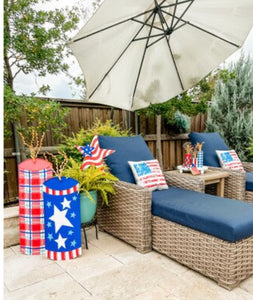 Americana: Blue Yard Stars & Stripes Firecracker Metal Stake with Easel