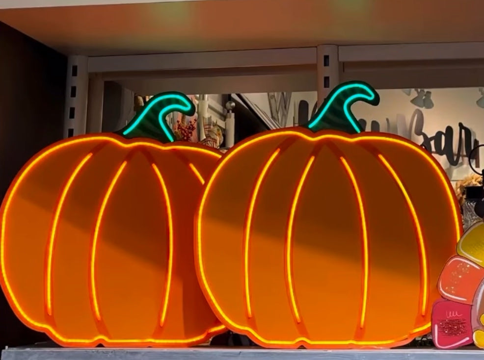 New! Neon Light Up Orange Pumpkin with Easel & Stake