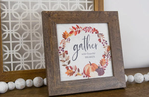 Gather with Grateful Hearts Fall Pumpkin Wood Framed Shimmering Picture