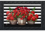 Load image into Gallery viewer, Red Geraniums with Black White Stripe Door Mat Outdoor
