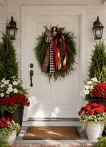 Load image into Gallery viewer, Bead Grass Wreath with Leopard, Harlequin, Gold Ribbons
