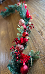 Load image into Gallery viewer, Traditional Red &amp; Gold Pine Garland
