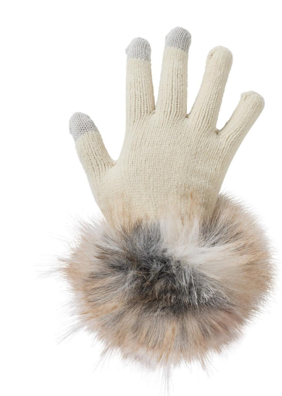 Gray Chevron Faux Fur Tech Gloves