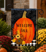 Load image into Gallery viewer, Welcome Fall Pumpkin Flag Outdoor Orange, Black, &amp; White Check
