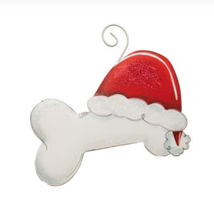 Dog Bone Santa Hat Metal Red & White Ornament