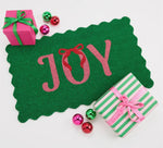 Load image into Gallery viewer, Joy Green Christmas Scalloped Door Mat
