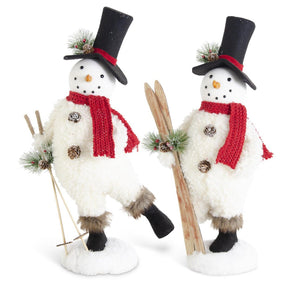 Set of 2 Sherpa Snowmen with Black Top Hats