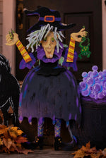 Load image into Gallery viewer, Small Tillie the Witch In Black, Purple, Orange, and Yellow with her Frog Roundtop Collection
