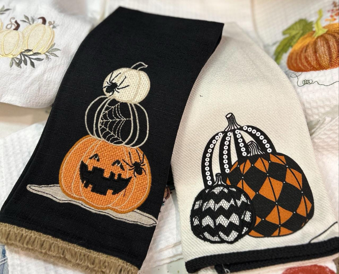 27 Inch Black Halloween Jack O Lantern Stitched Towel