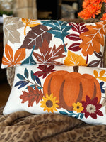 Load image into Gallery viewer, Autumn/Fall Leaves Pillow Teal, Burgundy, Gold
