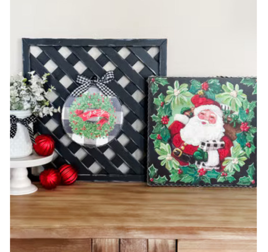 Santa with Holly & Red Berries Buffalo Check Pattern