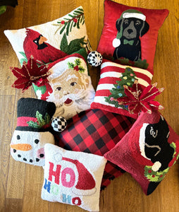 Choose from (4) Styles Christmas Hooked Pillows