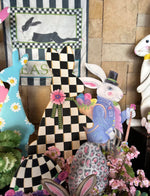 Load image into Gallery viewer, Lg. Walking Tall Rabbit Black and White Striped Pants Rabbit Metal Stake 28”h

