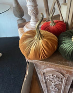 Load image into Gallery viewer, Warm Harvest Gold Velvet 6.5” Plush Fabric Pumpkin
