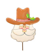 Load image into Gallery viewer, Cowboy Red &amp; White Santa Metal Outdoor/Indoor Stake Christmas
