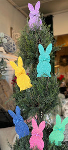 Set of 6 Glittered Peep Bunnies Yellow, Pink, Aqua, Purple, Blue, Green