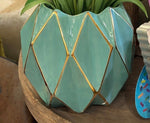 Load image into Gallery viewer, Aqua and Gold Geometric Ceramic Vase Container
