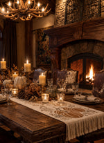 Load image into Gallery viewer, Light Taupe, White and Gray Pumpkin Table Runner with Brush Fringe
