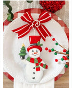 Load image into Gallery viewer, Snowman White, Red, Black Metal Ornament
