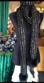 Load image into Gallery viewer, Glam Black &amp; Gold Knit Metallic Scarf with Matching Hat
