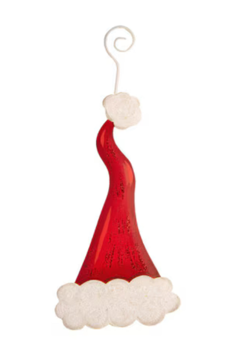 Santa Hat Metal Red & White Ornament