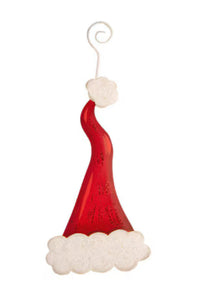 Santa Hat Metal Red & White Ornament