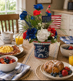 Load image into Gallery viewer, Americana Floral Arrangement Sweet Liberty 6” Pot Red, White, and Blue
