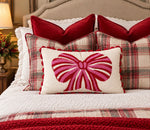 Load image into Gallery viewer, Bow Pillow Pink, Red, and White Ribbon Candy Pattern Christmas Pillow
