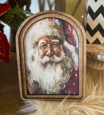 Load image into Gallery viewer, Arch Top Wooden Classic Santa Art with Snow or Round Wood Frame
