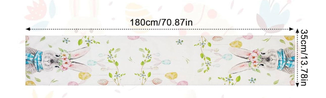 Bunny with Check Pattern Blue Scarf Table Runner