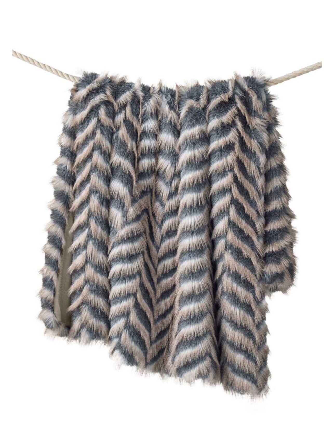 Grey Chevron Pattern Faux Fur Throw 60”x72”