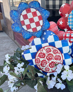 Load image into Gallery viewer, All American Flowers Blue, Red, White Patterns Metal Stakes Set of 5
